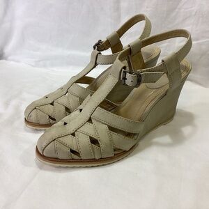 Frye Distressed MAYE T-Strap Woven Wedge Sandals SZ 10 $188